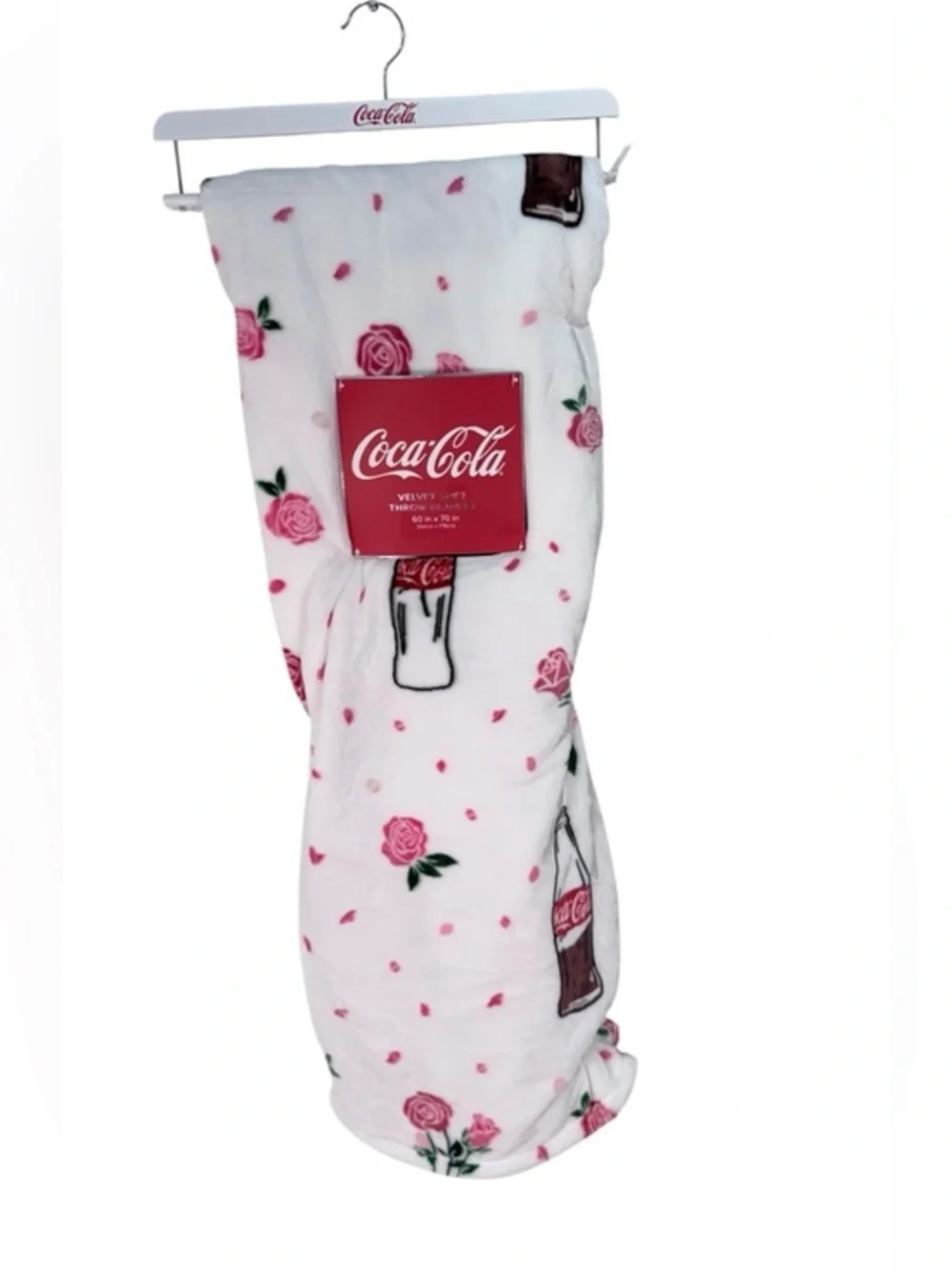 Coca Cola Velvet Soft Throw Blanket 60x70 Rose Print Coke Bottle Plush Blanket